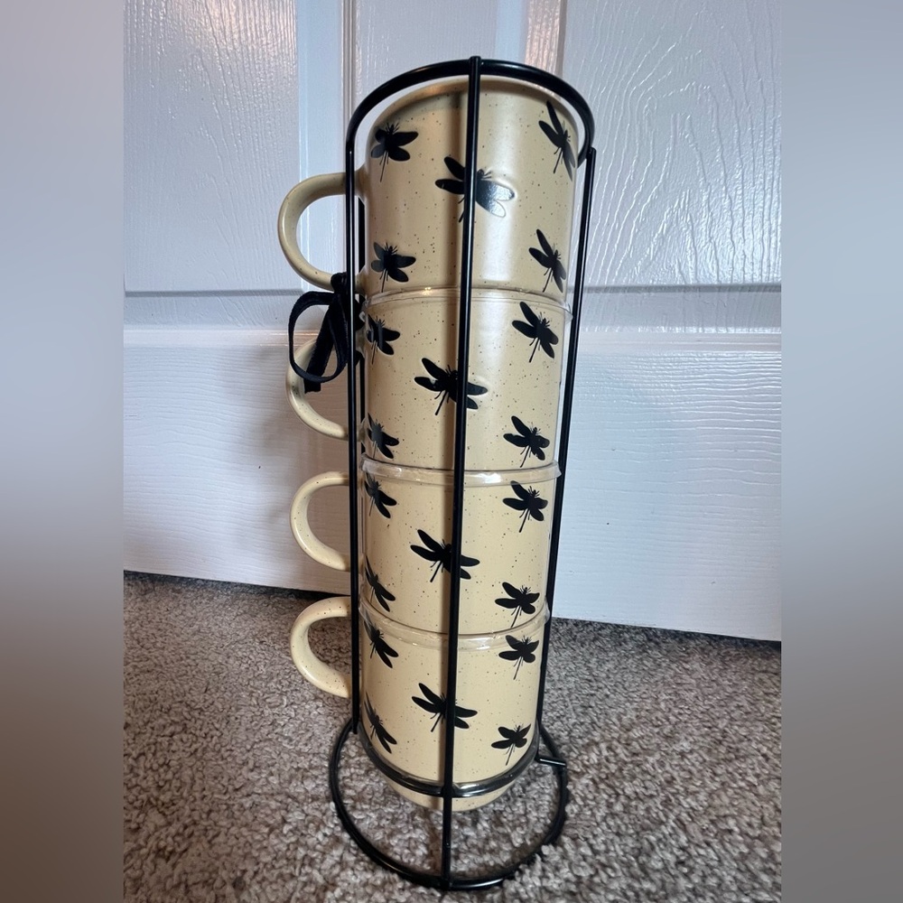 NWT Dragonfly Design Stacking Coffee Mugs with Stand - Picture 2 of 9